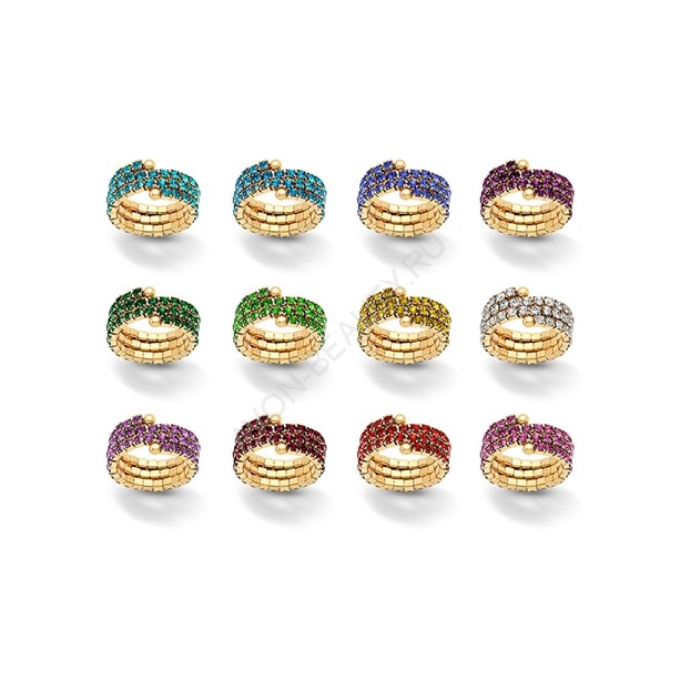 Кольцо &quot;Ками&quot; розовый Кольцо "Ками" в виде спирали золотистого цвета. Размер кольца - универсальный. Кольцо украшено цветными вставками и доступно в 12 цветах, соответствующих 12 месяцам года.  Произведено в Китае.